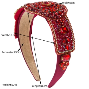 Sparkling red crystal velvet headband for parties, 8cm wide bohemian hair accessory