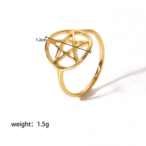 Polished gold stainless steel ring featuring a 1.2cm hollow star charm for women
