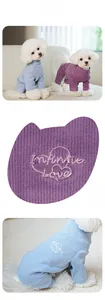 Detail of Infinite Love heart embroidery on ribbed knit pet jumpsuit for small dogs