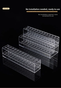 Clear acrylic tiered pen display stand with multi-hole layout for makeup and pens