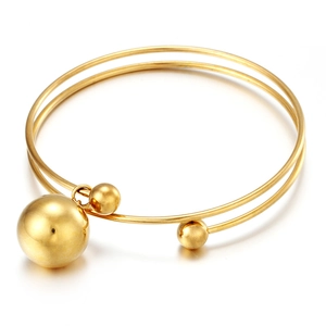 Fashionable gold plated stainless steel double layer bracelet with spherical charms
