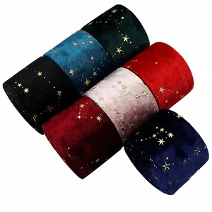 Bronzing velvet ribbons set with gold star patterns for DIY gift wrapping and hair accessories