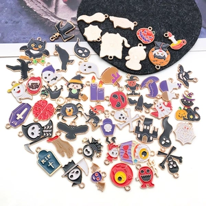 Halloween DIY charms set with colorful enamel pumpkin ghost and bat pendants for jewelry