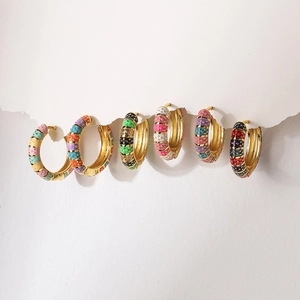 Fashion Copper Enamel Hoop Earrings For Women Colorful Geometric Round Ear Buckle Sweet Cool Style Rainbow Jewelry