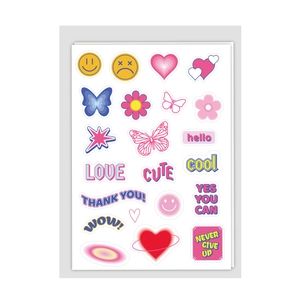 Colorful Y2K style decorative stickers with cute patterns and motivational English text