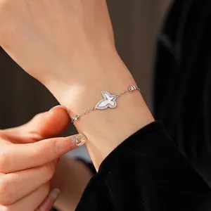 Elegant butterfly bracelet with mother of pearl and zircon stones for women
