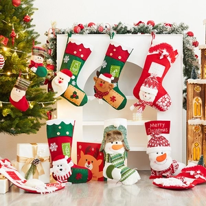 Christmas Stockings Plush Knit Fabric Hanging Gift Bags For Fireplace Xmas Party Decoration Santa Snowman Reindeer Style