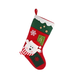 Large Christmas stocking with polar bear plush, snowflakes and wooden buttons