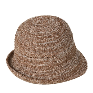 Cappello da sole in maglia giapponese misto marrone con trama all'uncinetto a spirale