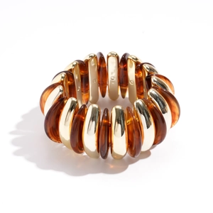 Bohemian geometric acrylic and gold metal wide stretch bracelet for women