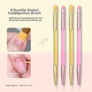 Dual-head nail art brush set for gel building and lining, featuring 155mm matte handles