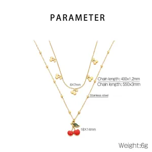 Détail des paramètres du collier double couche en acier inoxydable avec cerise