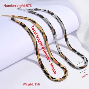 Collier chaîne serpent en acier inoxydable à motif léopard doré et argenté
