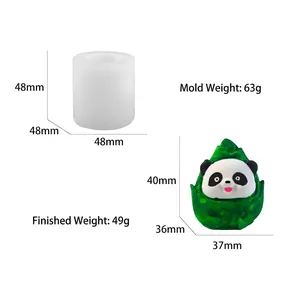 Detalle de las dimensiones del molde de panda y tamaño del producto de resina final