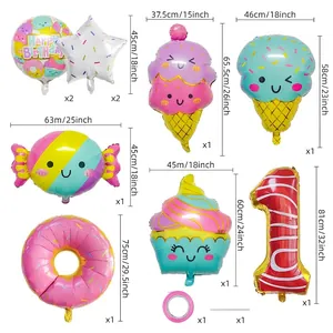 Ice cream and donut balloon set with a large number 1 for birthday party decorations