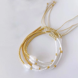 Handmade Baroque pearl and Miyuki bead bracelets set with adjustable cord for women