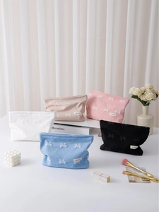 Borsa Trucco Con Fiocco In Rilievo Grande Capacità Portatile In Tela Pochette Cosmetici Viaggio Organizzatore Cura Pelle