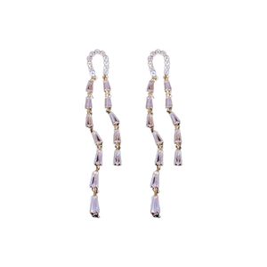 Elegant U-shaped long tassel earrings with sparkling crystals and faux pearls for women