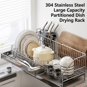 Multi-functional 304 stainless steel dish drying rack with large capacity storage