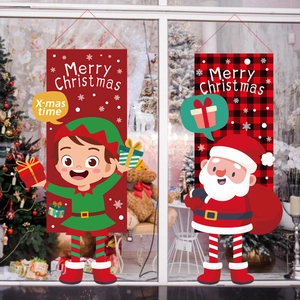 Christmas hanging banners featuring red elf and Santa Claus gnome for holiday wall decoration