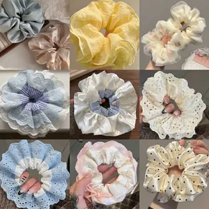 Chouchous Larges Dentelle Tissu Élastiques Cheveux Doux Style Coréen Couches Broderie Vintage Accessoires Cheveux Femmes
