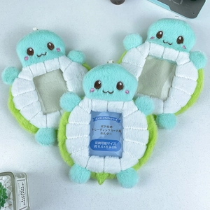 Cute mint green plush turtle photocard holder with transparent PVC card slot
