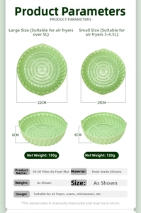 Tabella delle taglie per teglie in silicone per friggitrice ad aria in due dimensioni