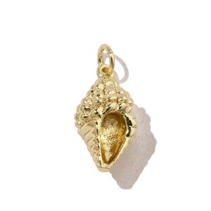 Close-up of golden seashell charm pendant with detailed spiral texture for DIY jewelry
