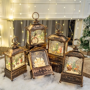 Christmas Snow Globe Lantern Lighted Water Glitter Music Box Vintage Bronze Finish Desktop Holiday Festive Ornament