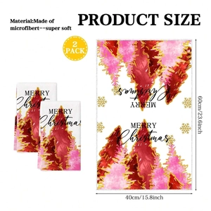 Detailed view of 2-pack microfiber Christmas towels with size 15.8x23.6 inch dimensions