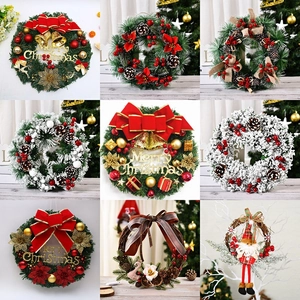 Christmas Wreath Artificial Pine Needle Hanging Decoration For Front Door Window Holiday Festive Decor With Bells Pine Cones Bows