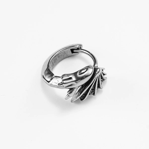 Gothic silver dragon head hoop earring in vintage punk style with polished metal detail