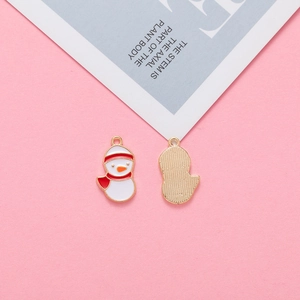 Detailed view of snowman alloy pendants showing colorful enamel and metal texture
