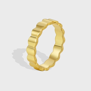 Scalloped Wave Ring Gold Plated Copper Polished Minimalist French Style Jewelry For Women Fashion Accessory