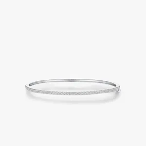 925 Sterling Silver Bangle Bracelet Pave Cubic Zirconia Enamel Minimalist Luxury Jewelry For Women