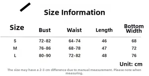 Guide des tailles pour ensemble caraco fleuri et short, dimensions en cm pour S, M, L