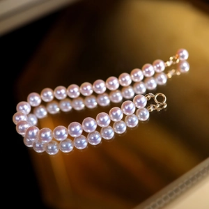 French vintage stainless steel pearl bracelet with pink pearls and 18K gold clasp