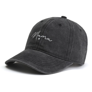 Vintage washed charcoal baseball cap with white Mama embroidery and heart detail