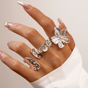 Flower Irregular Geometric Wrinkled Liquid Metal Texture Adjustable Alloy Index Finger Rings For Women Fashion Jewelry