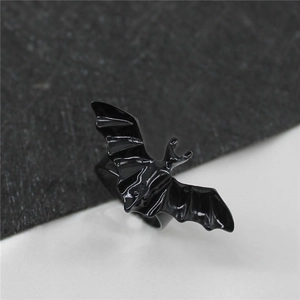 Gothic black bat open ring for men and women shown from a 45-degree angle view