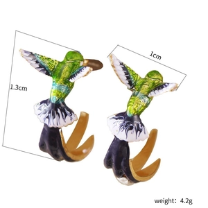 Cute hummingbird stud earrings in colorful enamel with gold-tone finish 1.3cm size