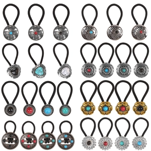 Western Cowboy Elastic Hair Ties With Alloy Metal Concho Faux Turquoise Retro Boho Hair Accessories For Women