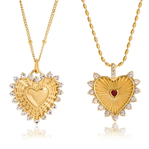 Heart Pendant Necklace 18K Gold Plated Stainless Steel Red Zirconia Waterproof Hypoallergenic Vintage Jewelry For Women