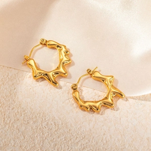 Elegant vintage irregular gold-plated titanium steel hoop earrings for women
