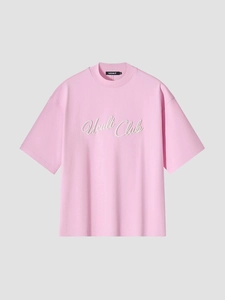 Roze oversized katoenen T-shirt met wit Ucult Club-borduurwerk op de voorkant