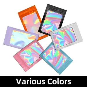 Holographic Ziplock Bags With Clear Window Laser Plastic Packaging Resealable For Jewelry Small Items Storage