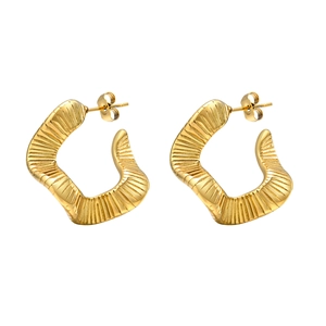 Vintage style gold twisted hoop earrings with textured stripes in stainless steel