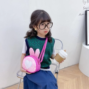Pink sequin rabbit ear crossbody bag for girls with heart-shaped glitter details