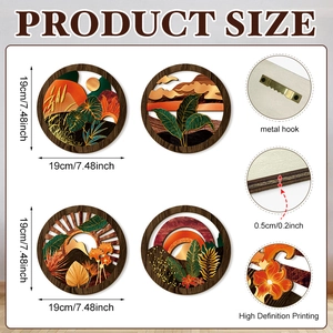 Detail showing 0.5cm wood thickness and metal hooks of boho round wall decor set
