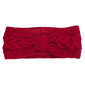 Detailed cable knit pattern on dark red thermal winter bow headband for women